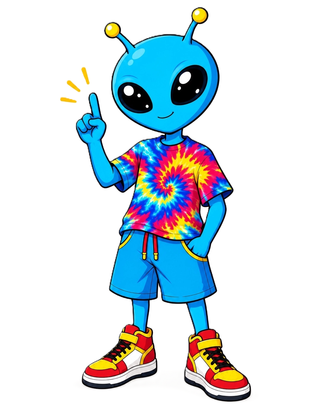 Chromie, the Dye Diff'rnt mascot, pointing upward