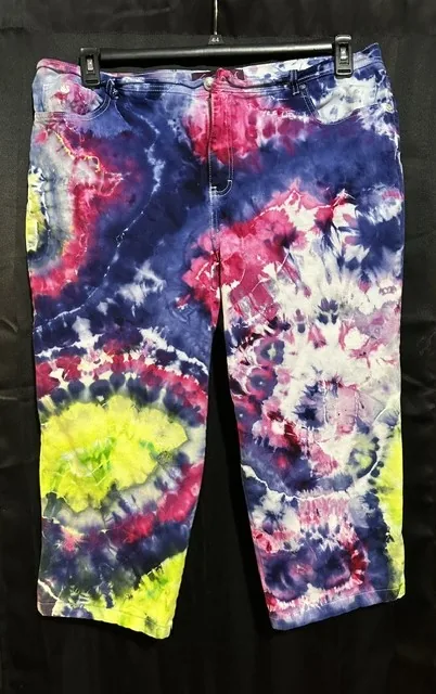 Blue, Pink and Lime Geode Ice-Dyed Jeans